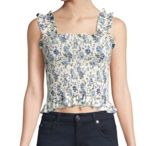 Petersyn Smocked Floral Ruffle Crop Tank Top XS